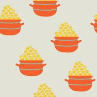 pattern with graphic pots with coins in flat style. vector illustration