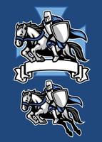 middle age knight warrior riding horse mascot vector