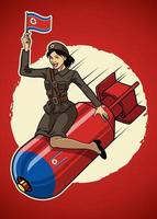 north korea pin up girl ride a nuclear bom vector