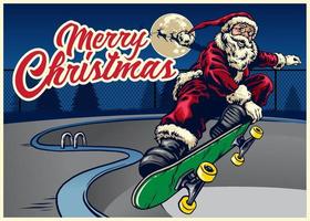 Santa claus playing skateboard in the pool vector