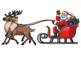santa ride sleigh with reindeers in white background vector