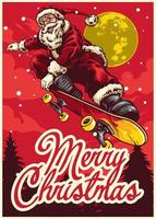 christmas greeting card with santa claus ride skateboard vector