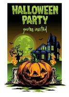 Halloween card design pumpkin and hounted house vector