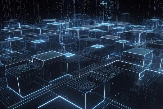 Abstract technology big data background concept. Artificial intelligence tech. Big data and cybersecurity. Transfer and storage of data sets, blockchain, server. Colorful background photo