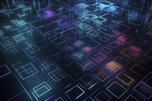 Abstract technology big data background concept. Artificial intelligence tech. Big data and cybersecurity. Transfer and storage of data sets, blockchain, server. Colorful background photo