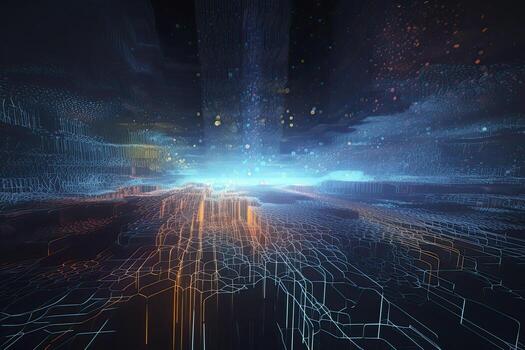 Abstract technology big data background concept. Artificial intelligence tech. Big data and cybersecurity. Transfer and storage of data sets, blockchain, server. Colorful background photo