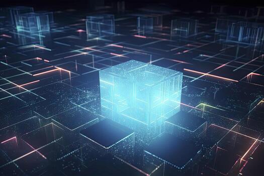 Abstract technology big data background concept. Artificial intelligence tech. Big data and cybersecurity. Transfer and storage of data sets, blockchain, server. Colorful background photo