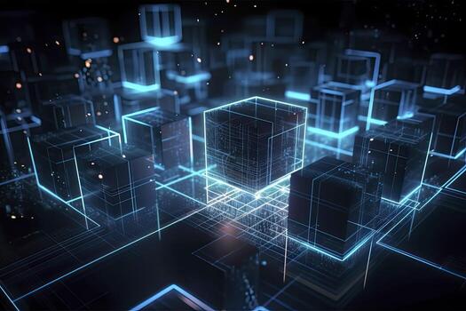 Abstract technology big data background concept. Artificial intelligence tech. Big data and cybersecurity. Transfer and storage of data sets, blockchain, server. Colorful background photo