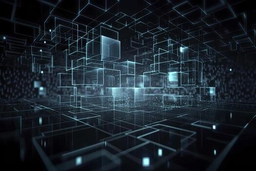 Abstract technology big data background concept. Artificial intelligence tech. Big data and cybersecurity. Transfer and storage of data sets, blockchain, server. Colorful background photo