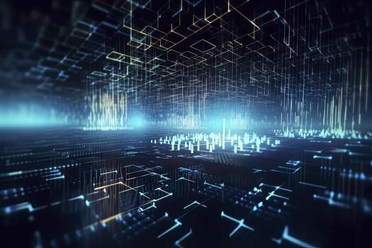 Abstract technology big data background concept. Artificial intelligence tech. Big data and cybersecurity. Transfer and storage of data sets, blockchain, server. Colorful background photo