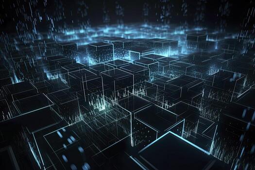 Abstract technology big data background concept. Artificial intelligence tech. Big data and cybersecurity. Transfer and storage of data sets, blockchain, server. Colorful background photo