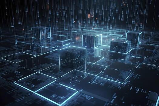 Abstract technology big data background concept. Artificial intelligence tech. Big data and cybersecurity. Transfer and storage of data sets, blockchain, server. Colorful background photo