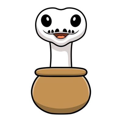 Cute white leucistic ball python snake cartoon inside the sack