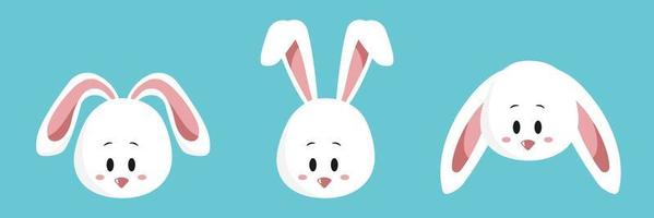 face set of a cute white rabbit. Kawaii bunny ear emoji, or bunny emoticon. symbol of a rabbit. Expression of a funny animal cartoon figure. outline in a vector illustration