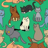 Seamless pattern with various cats. Cute funny design for decorating children's things. Bright vector illustration.