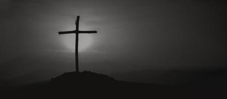 crucifixión de Jesús Cristo - cruzar a puesta de sol. el concepto de el Resurrección de Jesús en cristiandad. crucifixión en calvario o Gólgota colinas en santo Biblia. foto