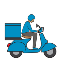 Courier on a vintage motor bike. Cartoon character. Express delivery concept. png