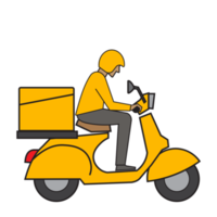 Courier on a vintage motor bike. Cartoon character. Express delivery concept. png