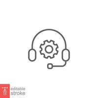 CRM line icon. Headset with bubble speech. Testimonials and customer relationship management concept. Simple outline style. Vector illustration isolated on white background. Editable stroke EPS 10.