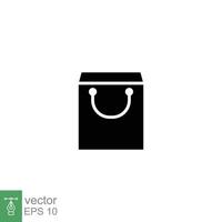 Shopping bag icon. Simple solid style. Paper bag, shop, gift, packaging, business concept. Black silhouette, glyph symbol. Vector illustration design on white background. EPS 10.