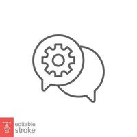 Settings chat icon. Simple outline style. Speech bubble with gear configuration. Thin line symbol. Dialog balloon and cog wheel. Vector illustration design on white background. Editable stroke EPS 10.