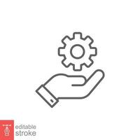 Mechanic gear service hand line icon. Wheel, cogwheel, technical, technology. Outline symbol. Setting and support concept. Vector illustration design on white background. Editable stroke EPS 10.