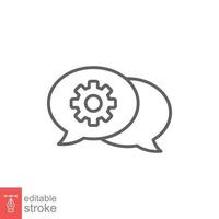 Settings chat icon. Simple outline style. Speech bubble with gear configuration. Thin line symbol. Dialog balloon and cog wheel. Vector illustration design on white background. Editable stroke EPS 10.