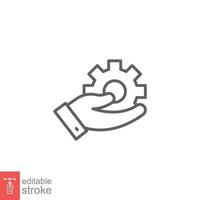 Mechanic gear service hand line icon. Wheel, cogwheel, technical, technology. Outline symbol. Setting and support concept. Vector illustration design on white background. Editable stroke EPS 10.