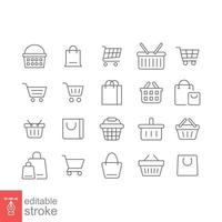 Set of shopping cart line icons. Simple outline style. Online store, shop basket, bag, business concept. Thin line symbol. Vector illustration isolated on white background. Editable stroke EPS 10.