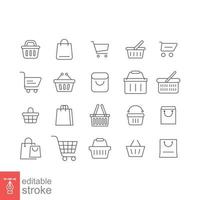 Set of shopping cart line icons. Simple outline style. Online store, shop basket, bag, business concept. Thin line symbol. Vector illustration isolated on white background. Editable stroke EPS 10.