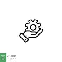 Mechanic gear service hand line icon. Wheel, cogwheel, technical, technology. Outline symbol. Setting and support concept. Vector illustration design on white background. EPS 10.