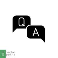 Questions and answers icon with speech bubble for web template and app. Q and A letters. Simple solid style. Black silhouette, glyph symbol. Vector illustration design on white background. EPS 10.