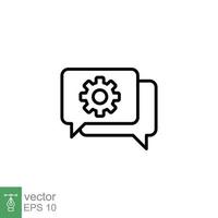 Settings chat icon. Simple outline style. Speech bubble with gear configuration. Thin line symbol. Dialog balloon and cog wheel. Vector illustration design on white background. EPS 10.