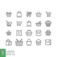 Set of shopping cart line icons. Simple outline style. Online store, shop basket, bag, business concept. Thin line symbol. Vector illustration isolated on white background. EPS 10.