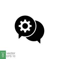 Settings chat icon. Simple solid style. Speech bubble with gear configuration. Black silhouette, glyph symbol. Dialog balloon and cog wheel. Vector illustration design on white background. EPS 10.