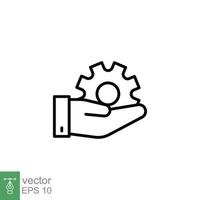 Mechanic gear service hand line icon. Wheel, cogwheel, technical, technology. Outline symbol. Setting and support concept. Vector illustration design on white background. EPS 10.