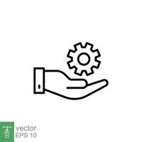 Mechanic gear service hand line icon. Wheel, cogwheel, technical, technology. Outline symbol. Setting and support concept. Vector illustration design on white background. EPS 10.