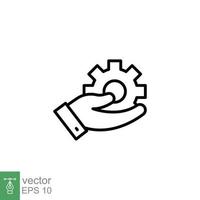 Mechanic gear service hand line icon. Wheel, cogwheel, technical, technology. Outline symbol. Setting and support concept. Vector illustration design on white background. EPS 10.