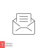 Envelope with letter icon. Simple outline style. Open message, email, mail, newsletter. Thin line symbol. Vector illustration isolated on white background. Editable stroke EPS 10.