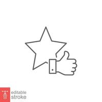 Star and hand thumb up line icon. Like, favourite, love, and testimonials concept. Simple outline style. Vector illustration isolated on white background. Editable stroke EPS 10.