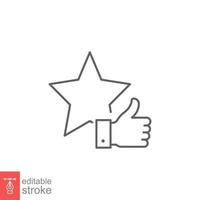 Star and hand thumb up line icon. Like, favourite, love, and testimonials concept. Simple outline style. Vector illustration isolated on white background. Editable stroke EPS 10.