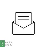 Envelope with letter icon. Simple outline style. Open message, email, mail, newsletter. Thin line symbol. Vector illustration isolated on white background. EPS 10.