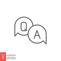 Questions and answers line icon with speech bubble for web template and app. Q and A letters. Vector illustration design on white background. Editable stroke EPS 10.