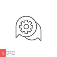 Settings chat icon. Simple outline style. Speech bubble with gear configuration. Thin line symbol. Dialog balloon and cog wheel. Vector illustration design on white background. Editable stroke EPS 10.