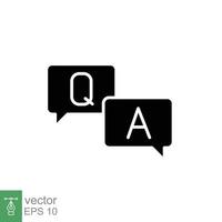 Questions and answers icon with speech bubble for web template and app. Q and A letters. Simple solid style. Black silhouette, glyph symbol. Vector illustration design on white background. EPS 10.