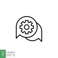 Settings chat icon. Simple outline style. Speech bubble with gear configuration. Thin line symbol. Dialog balloon and cog wheel. Vector illustration design on white background. EPS 10.