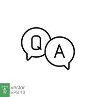 Questions and answers line icon with speech bubble for web template and app. Q and A letters. Simple outline style. Vector illustration design on white background. EPS 10.