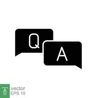 Questions and answers icon with speech bubble for web template and app. Q and A letters. Simple solid style. Black silhouette, glyph symbol. Vector illustration design on white background. EPS 10.