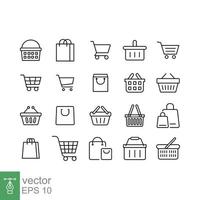 Set of shopping cart line icons. Simple outline style. Online store, shop basket, bag, business concept. Thin line symbol. Vector illustration isolated on white background. EPS 10.