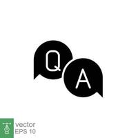 Questions and answers icon with speech bubble for web template and app. Q and A letters. Simple solid style. Black silhouette, glyph symbol. Vector illustration design on white background. EPS 10.